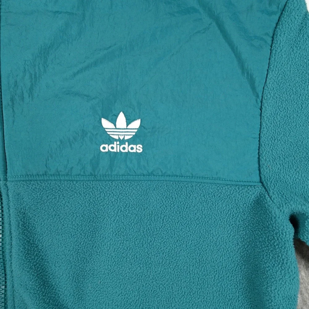 Adidas Hoodie Mens Small Teal 3‎ Stripes Teddy Fleece Hoodie Full Zip Turquois